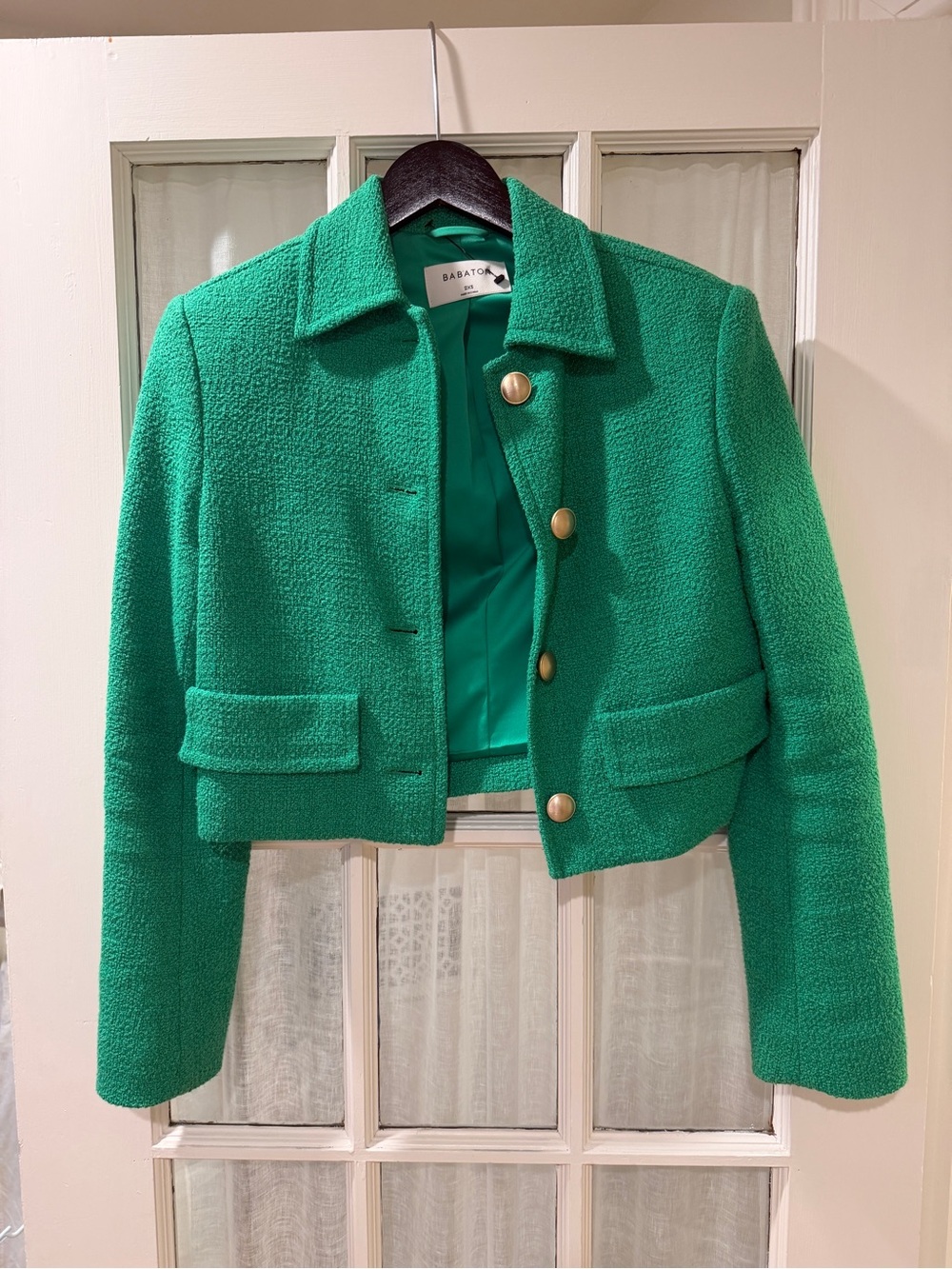 Babaton Emerald Green Cropped Bouclé Blazer